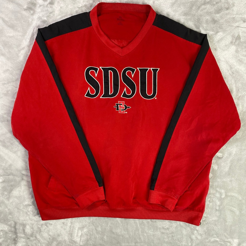 Knights Apparel SDSU Windbreaker Men Large Red Black V-Neck Side Zip Pullover